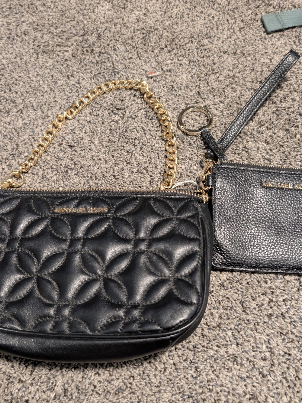 Michael Kors Black Quilted Leather Mini Shoulder Bag with Gold Chain And Wallet
